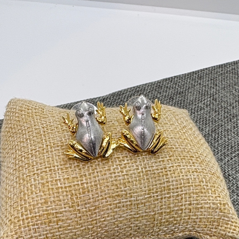 JJ Frog Earrings Silver tone and Gold Plate